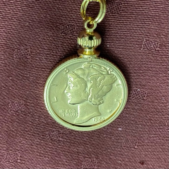 (SOLD) Authentic 1944 Silver Mercury Dime, Gold Plated with  18-inch Gold Filled - Picture 5 of 8